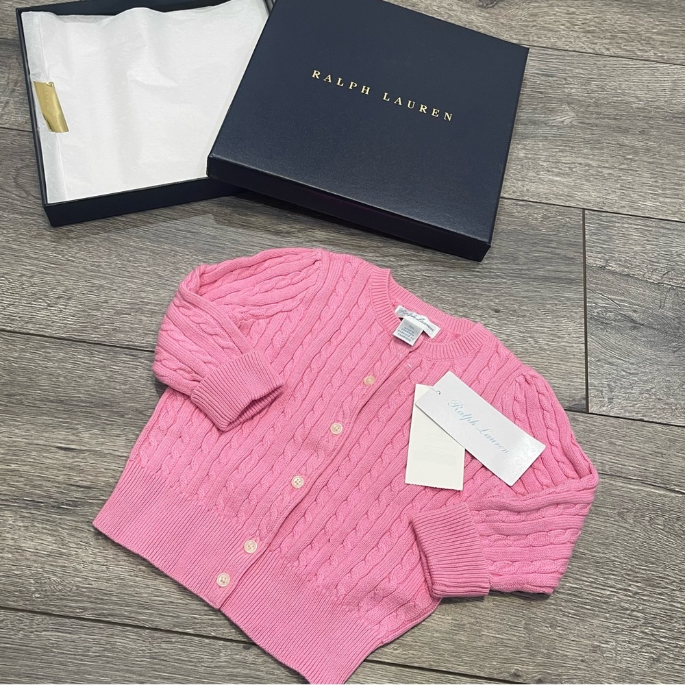 Ralph Lauren Light Pink Cable-Knit Cotton Cardigan Size 9 Months